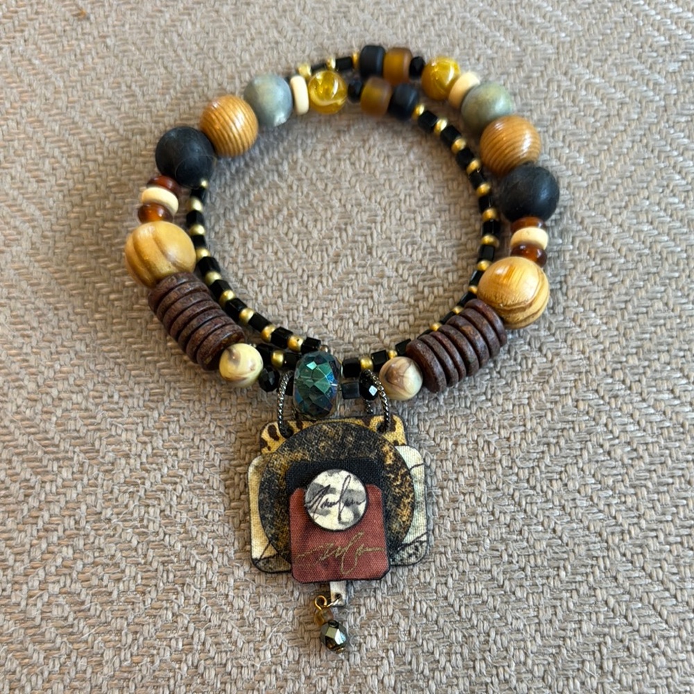 Suzanne Bellows Signed Bohemian Beaded Necklace with Earthy Tones